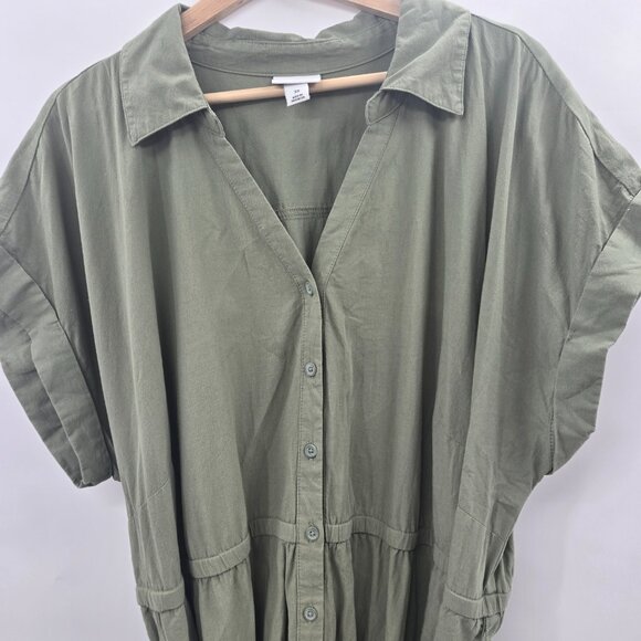 Ava and Viv Green V-Neck Buttoned Belted 100% Cotton Midi Dress 3x - Picture 3 of 12